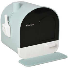 Covered Cat Litter Box, 17"x17"x18.5", Indoor with Lid, Tray, Scoop, Filter, Green
