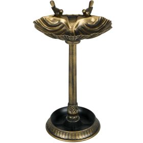 Antique Bronze Birdbath 32" with Planter Pedestal & Bird Statues Garden Decor