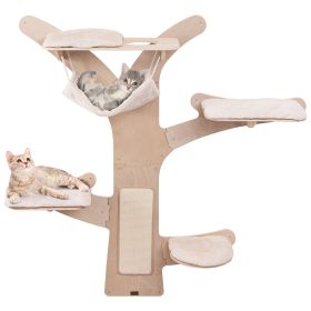 Wall-Mounted Cat Tower with Hammock Platforms and Sisal Scratching Mat