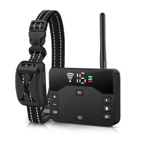 2 In 1 Wireless Electric Dog Fence Waterproof Pet Shock Boundary Containment System Electric Training Collar With 2 Receiver Collars For Small Me (Option: Black Fence with 1 Collar)