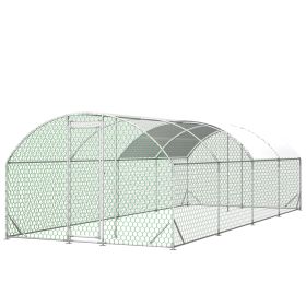 26'x9'x6'Large Metal Chicken Coop,Walk-in Poultry Cage,Chicken Run with Waterproof Cover,Outdoor Backyard Farm,Chicken Rabbits Duck Run Pen (Color: AS PIC)